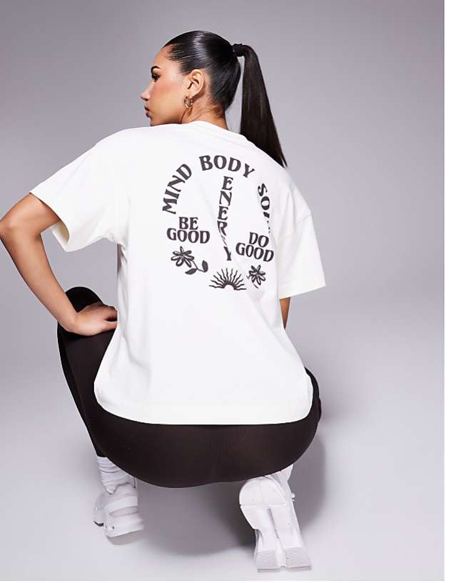 asos 4505 Icon back print heavyweight cotton oversized t-shirt with quick dry finish in off white