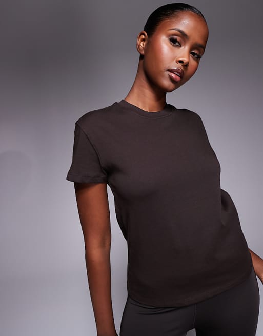 asos 4505 Icon cotton boxy t-shirt with quick dry finish in chocolate