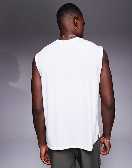 Asos 4505 Icon Cotton Oversized Pump Training Tank With Quick Dry Finish In White