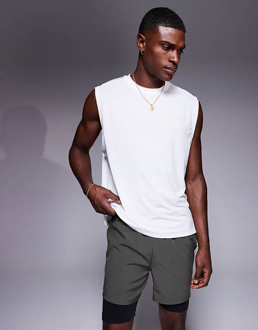 Asos 4505 Icon Cotton Oversized Pump Training Tank With Quick Dry Finish In White