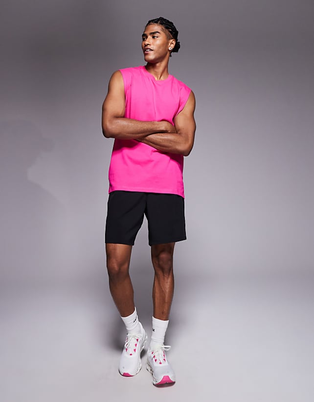 asos 4505 Icon cotton oversized pump training tank with quick dry finish in bright pinl
