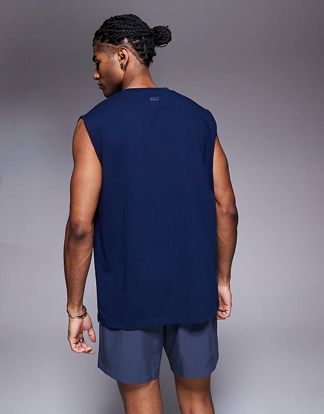 Asos 4505 Icon Cotton Oversized Pump Training Tank With Quick Dry Finish In Navy
