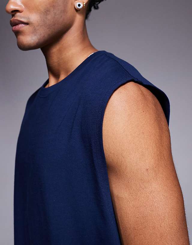 Asos 4505 Icon Cotton Oversized Pump Training Tank With Quick Dry Finish In Navy