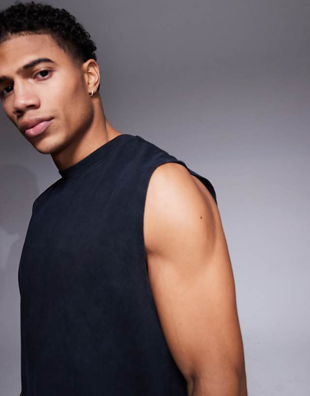 Asos 4505 Icon Cotton Oversized Pump Training Tank With Quick Dry Finish In Black