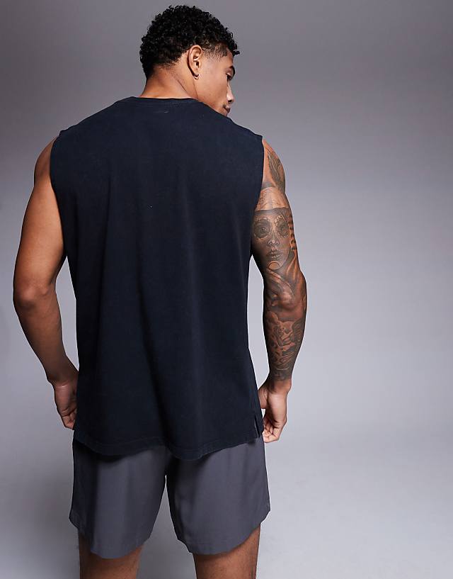 Asos 4505 Icon Cotton Oversized Pump Training Tank With Quick Dry Finish In Black