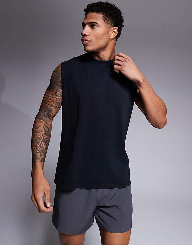 asos 4505 Icon cotton oversized pump training tank with quick dry finish in black