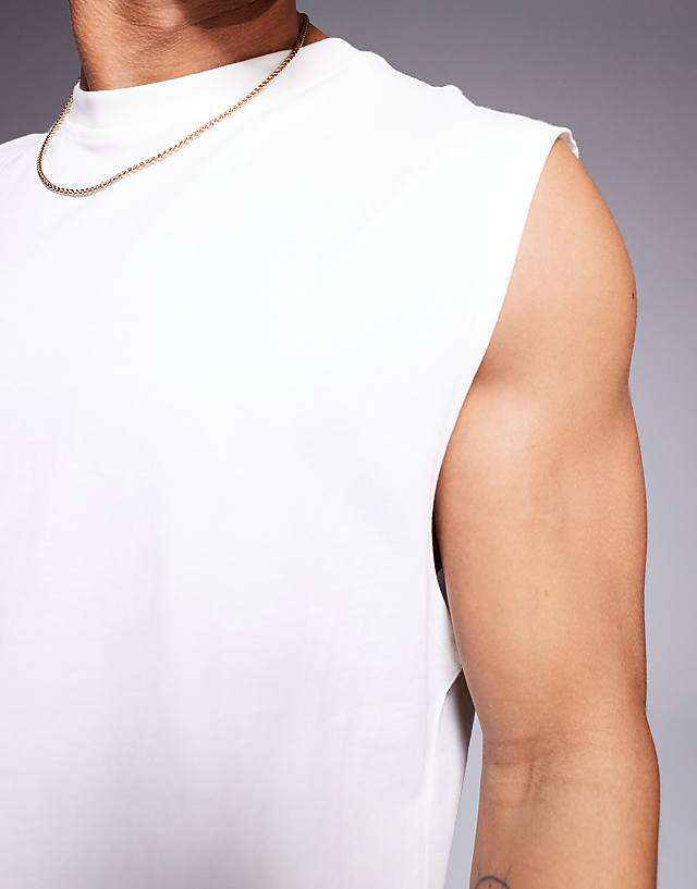 Asos 4505 Icon Cotton Oversized Pump Training Tank With Quick Dry Finish In White