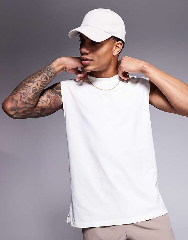 Asos 4505 Icon Cotton Oversized Pump Training Tank With Quick Dry Finish In White