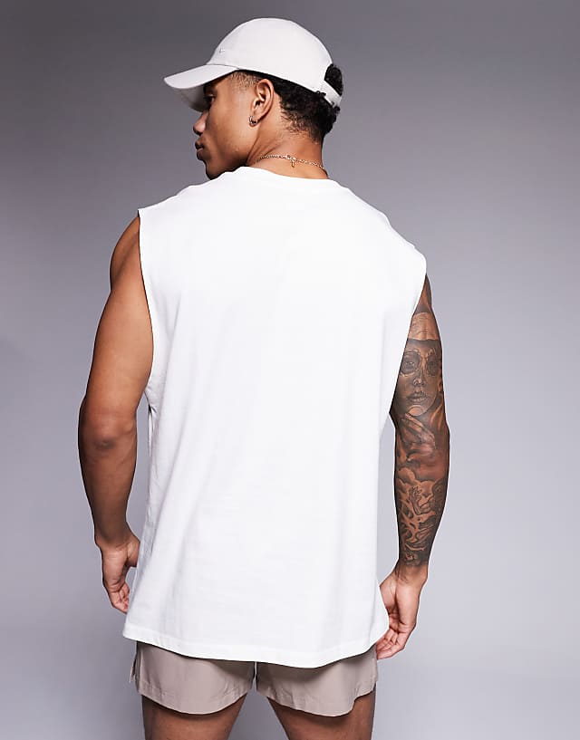 Asos 4505 Icon Cotton Oversized Pump Training Tank With Quick Dry Finish In White
