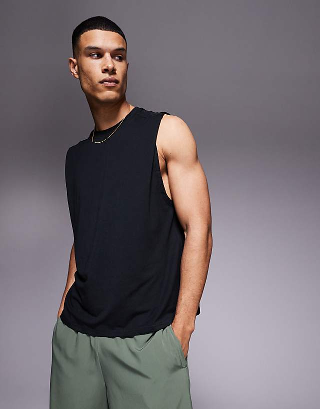 Asos 4505 Icon Cotton Oversized Pump Training Tank With Quick Dry Finish In Black