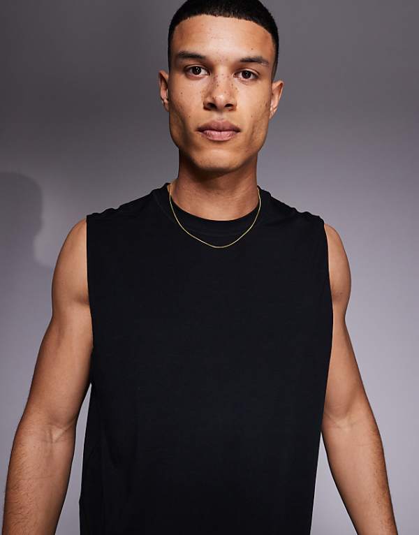 asos 4505 Icon cotton oversized pump training tank with quick dry finish in black