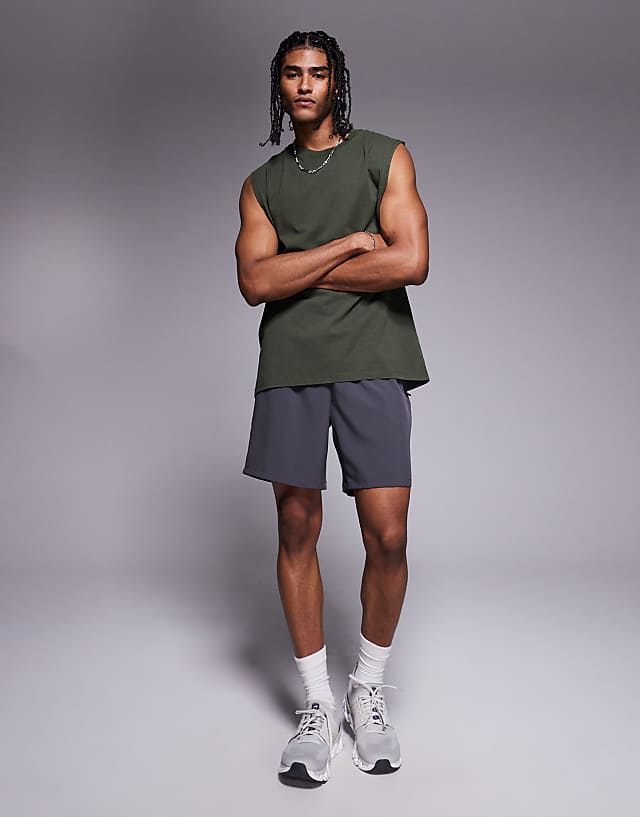 Asos 4505 Icon Cotton Oversized Pump Training Tank With Quick Dry Finish In Khaki
