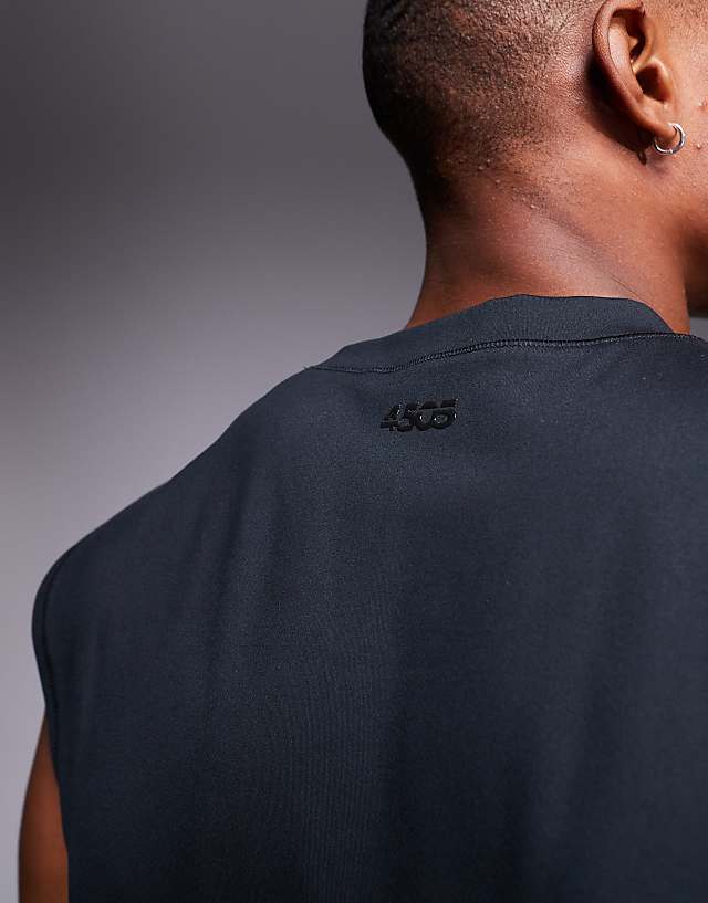 Asos 4505 Icon Cotton Oversized Pump Training Tank With Quick Dry Finish In Black