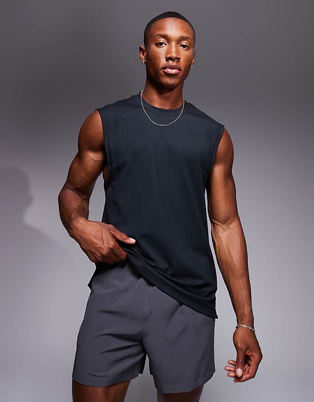 asos 4505 Icon cotton oversized pump training tank with quick dry finish in black