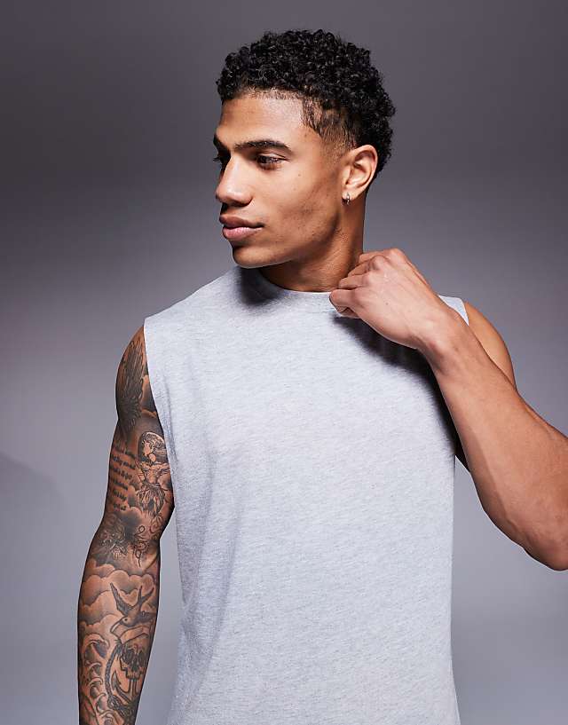 Asos 4505 Icon Cotton Oversized Pump Training Tank With Quick Dry Finish In Grey