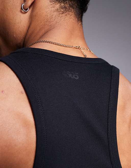 Asos 4505 Icon Cotton Stringer Vest With Quick Dry Finish In Black