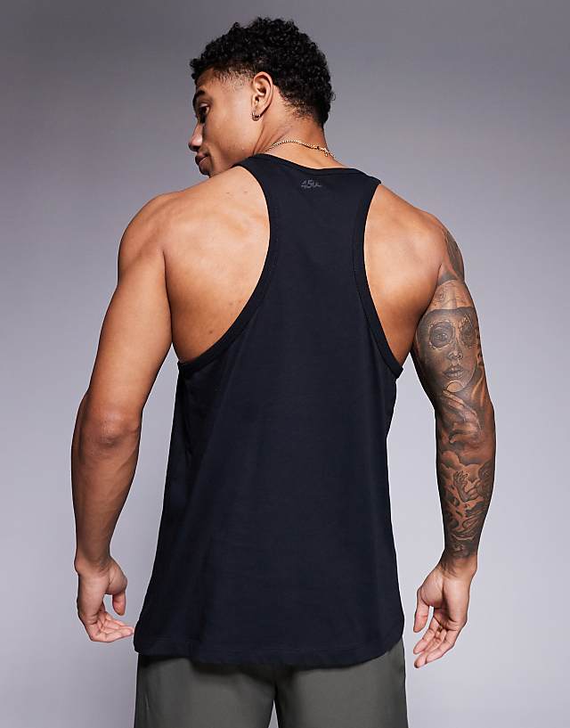 Asos 4505 Icon Cotton Stringer Vest With Quick Dry Finish In Black