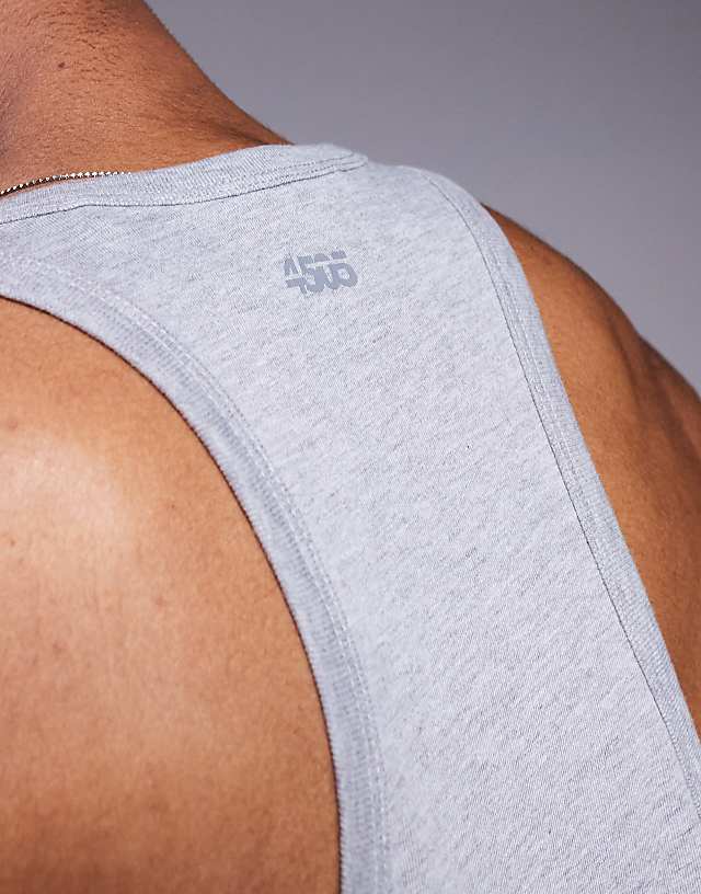Asos 4505 Icon Cotton Stringer Vest With Quick Dry Finish In Grey