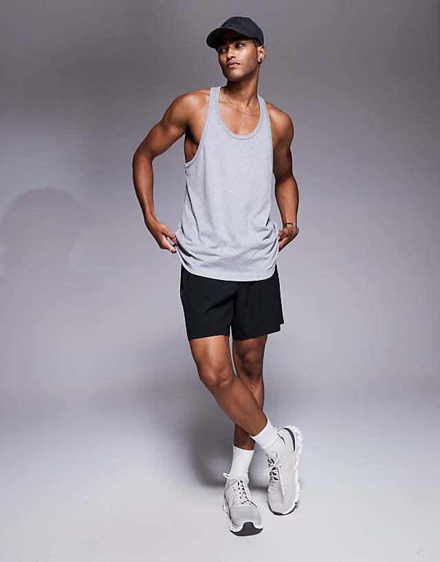 Asos 4505 Icon Cotton Stringer Vest With Quick Dry Finish In Grey