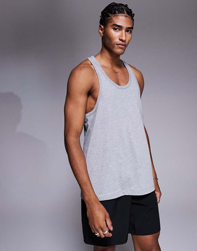asos 4505 Icon cotton stringer vest with quick dry finish in grey