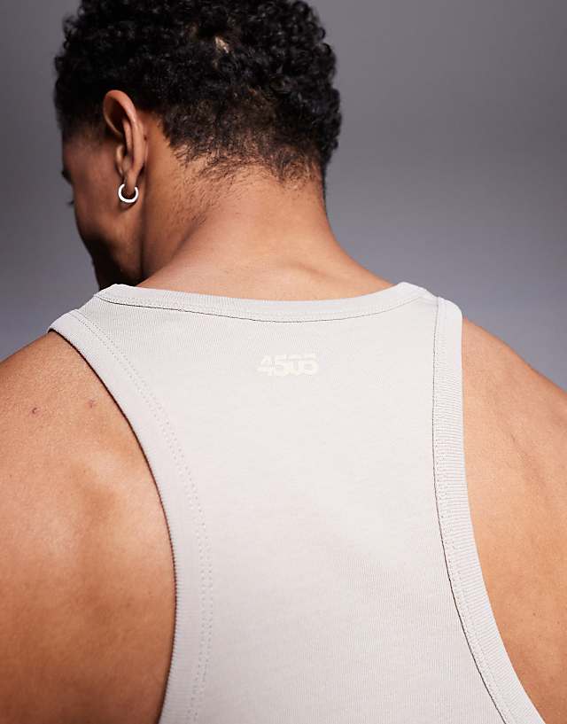 Asos 4505 Icon Cotton Stringer Vest With Quick Dry Finish In Taupe