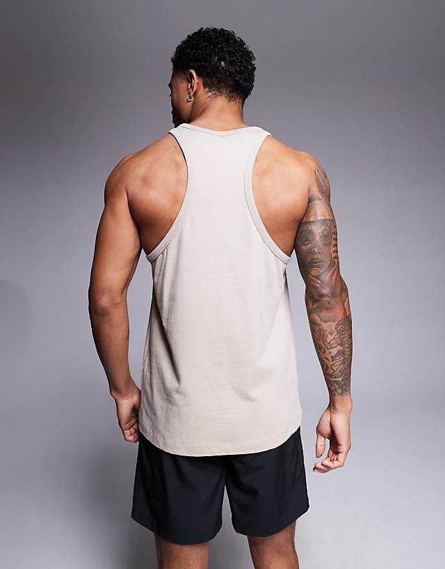 Asos 4505 Icon Cotton Stringer Vest With Quick Dry Finish In Taupe