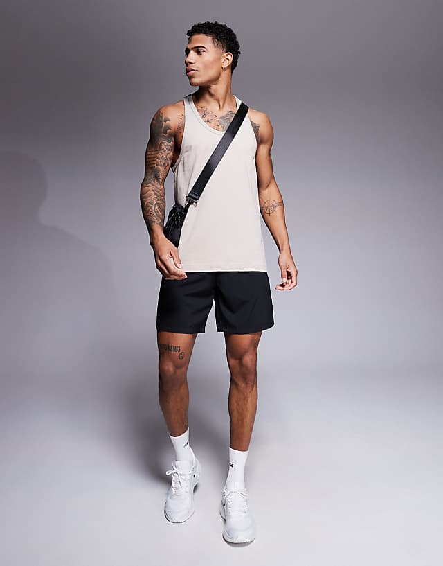 asos 4505 Icon cotton stringer vest with quick dry finish in taupe