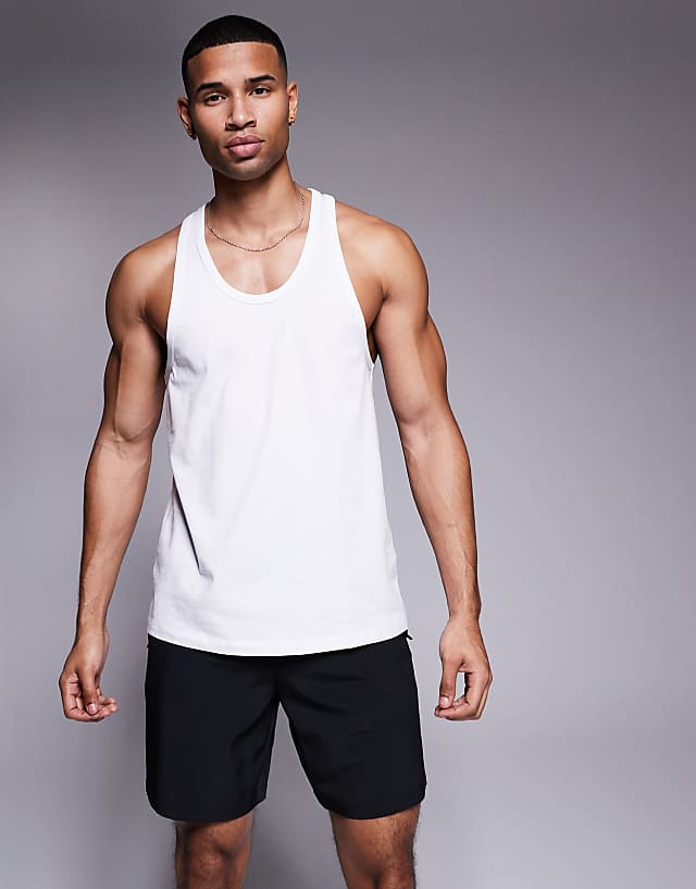 asos 4505 Icon cotton stringer vest with quick dry finish in white