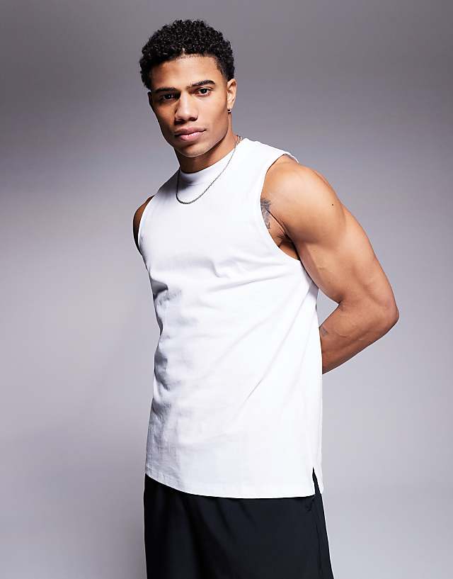 asos 4505 Icon cotton training vest with quick dry finish in white
