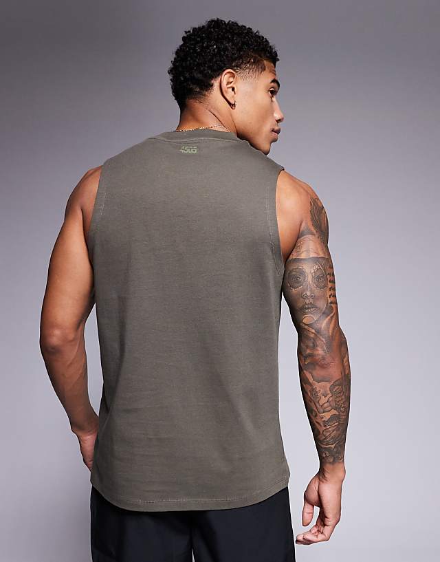 Asos 4505 Icon Cotton Training Vest With Quick Dry Finish In Khaki