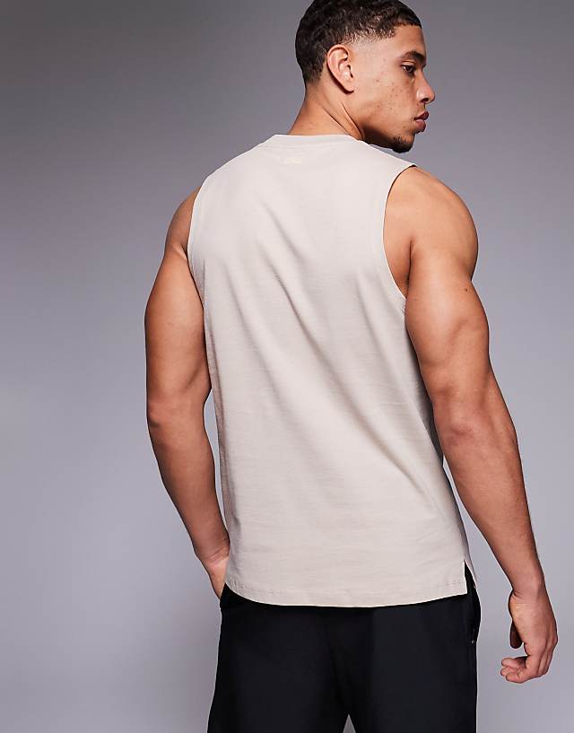 Asos 4505 Icon Cotton Training Vest With Quick Dry Finish In Stone