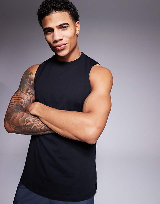 asos 4505 Icon cotton training vest with quick dry finish in black