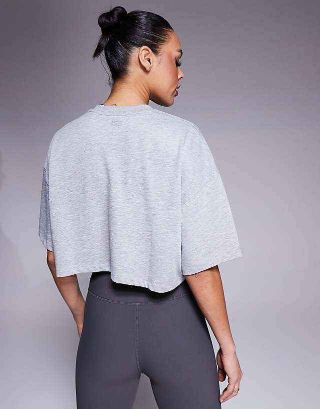 Asos 4505 Icon Heavyweight Cotton Cropped T-shirt With Quick Dry Finish In Grey Marl