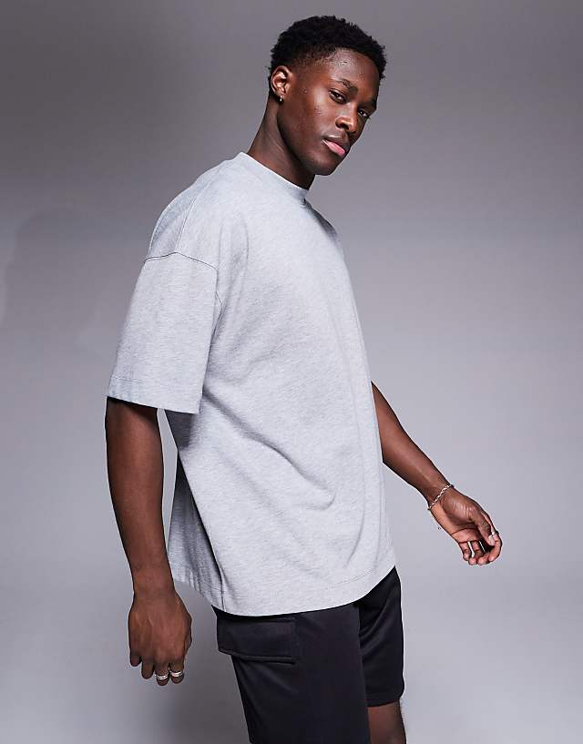 Asos 4505 Icon Heavyweight Cotton Oversized T-shirt With Quick Dry Finish In Grey Marl