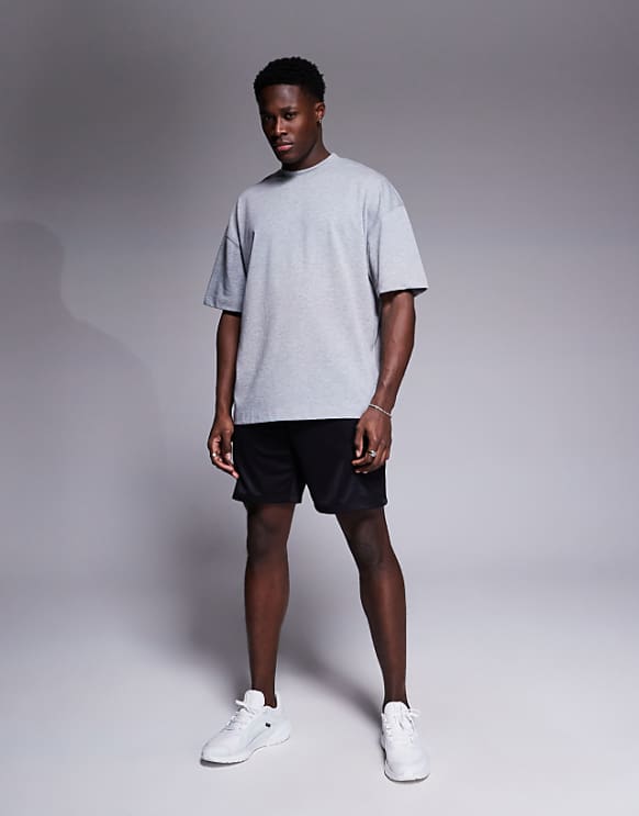 asos 4505 Icon heavyweight cotton oversized t-shirt with quick dry finish in grey marl