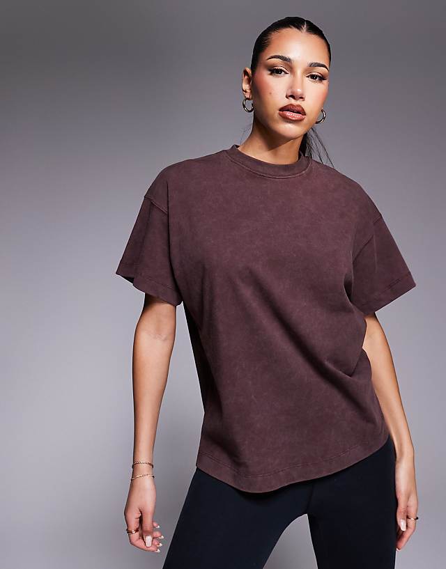 asos 4505 Icon heavyweight cotton oversized t-shirt with quick dry finish in washed cocoa