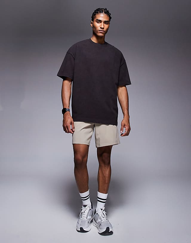 asos 4505 Icon heavyweight cotton oversized t-shirt with quick dry finish in washed brown