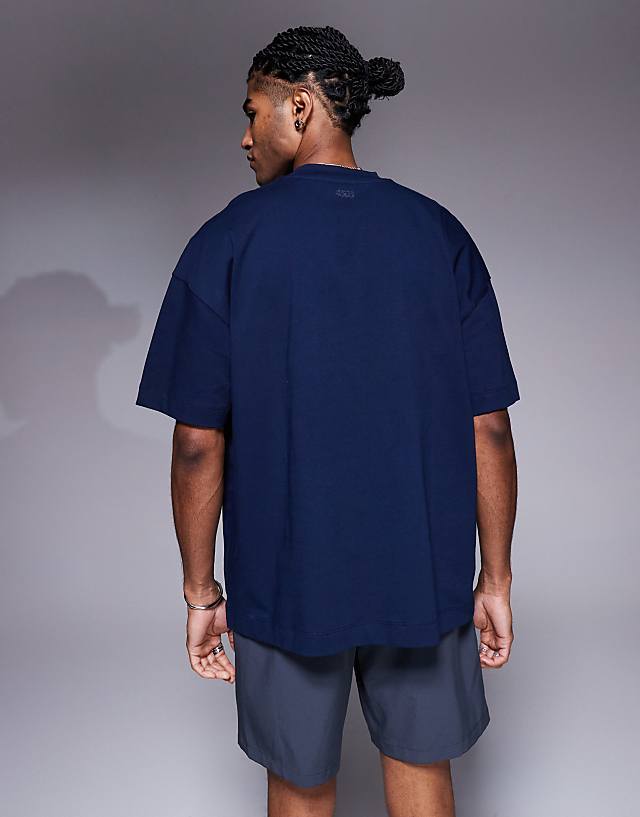 Asos 4505 Icon Heavyweight Cotton Oversized T-shirt With Quick Dry Finish In Midnight Navy