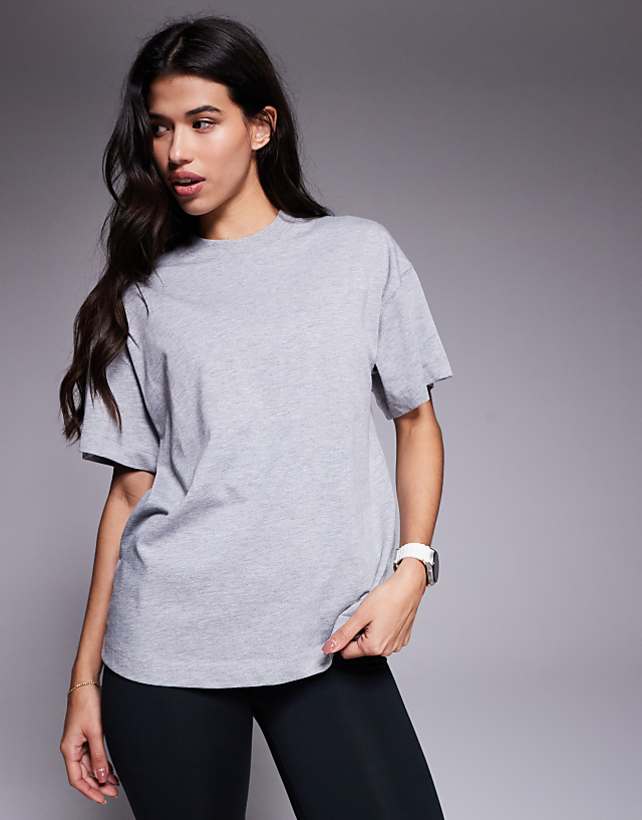 asos 4505 Icon heavyweight cotton oversized t-shirt with quick dry finish in grey marl