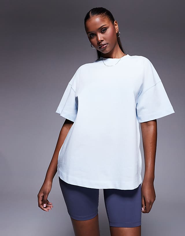 Asos 4505 Icon Heavyweight Cotton Oversized T-shirt With Quick Dry Finish In Light Blue