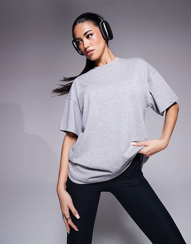 Asos 4505 Icon Heavyweight Cotton Oversized T-shirt With Quick Dry Finish In Grey Marl