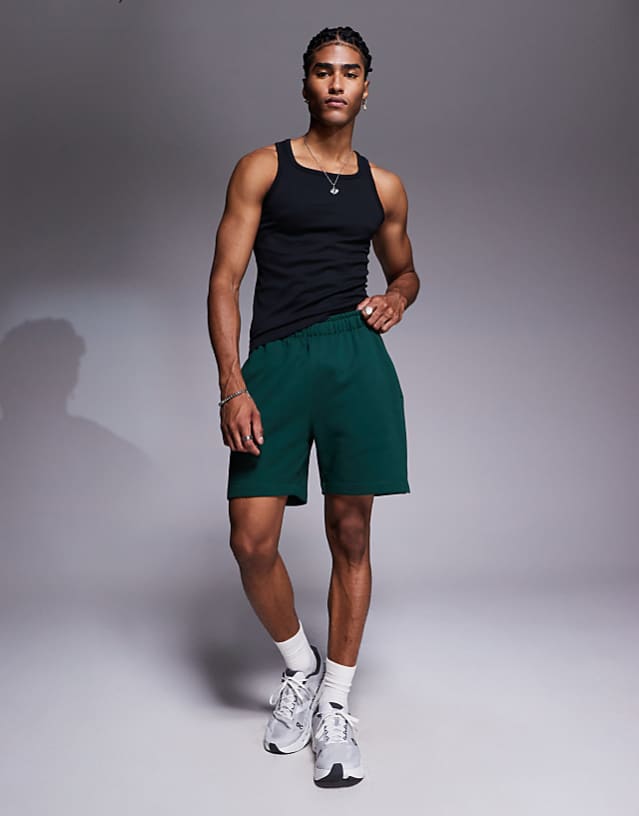 asos 4505 Icon heavyweight cotton sweat shorts with quick dry finish in pine green