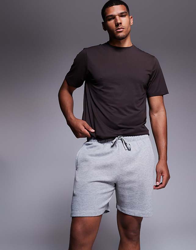 asos 4505 Icon heavyweight cotton sweat shorts with quick dry finish in grey marl