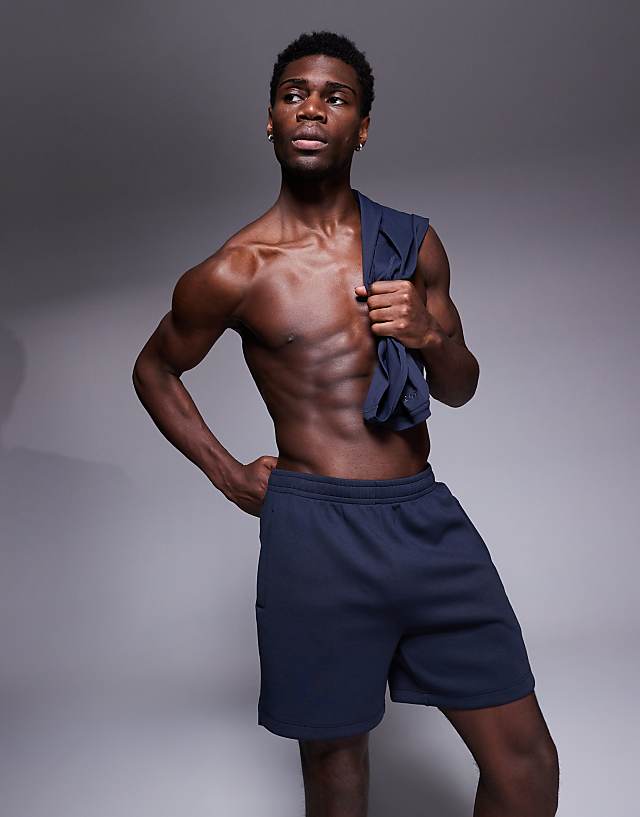 Asos 4505 Icon Heavyweight Cotton Sweat Shorts With Quick Dry Finish In Midnight Navy