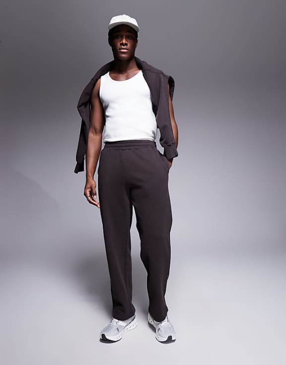asos 4505 Icon heavyweight cotton wide leg joggers with quick dry finish in washed brown