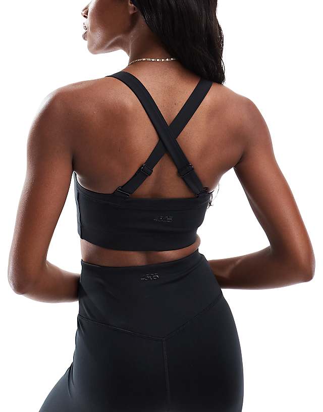 Asos 4505 Icon Medium Support Square Neck Sports Bra In Black