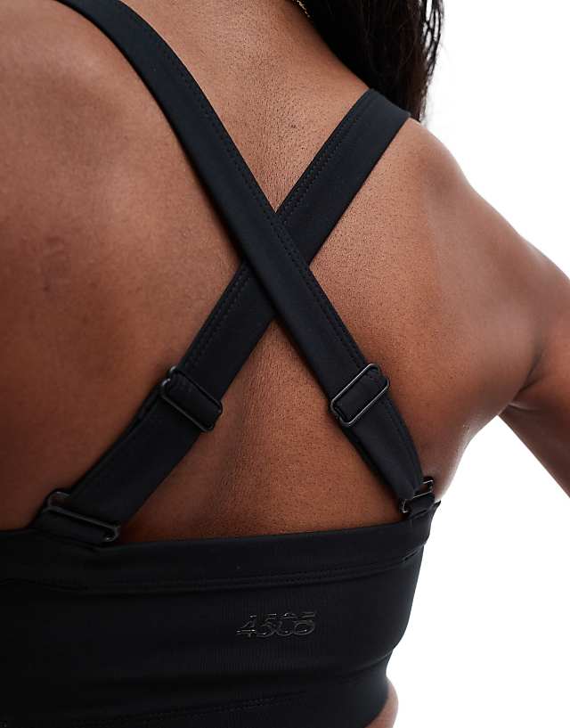 Asos 4505 Icon Medium Support Square Neck Sports Bra In Black