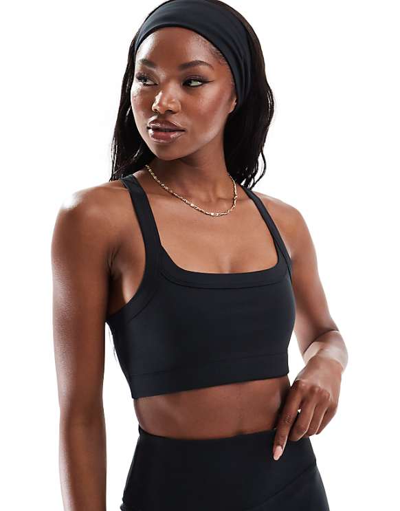 asos 4505 Icon medium support square neck sports bra in black