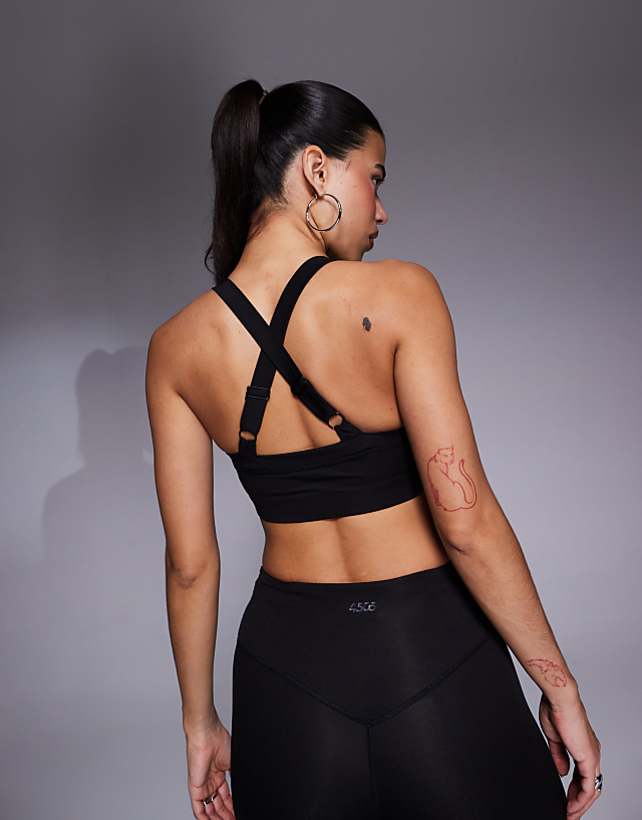 Asos 4505 Icon Medium Support Square Neck Sports Bra With Adjustable Straps In Black