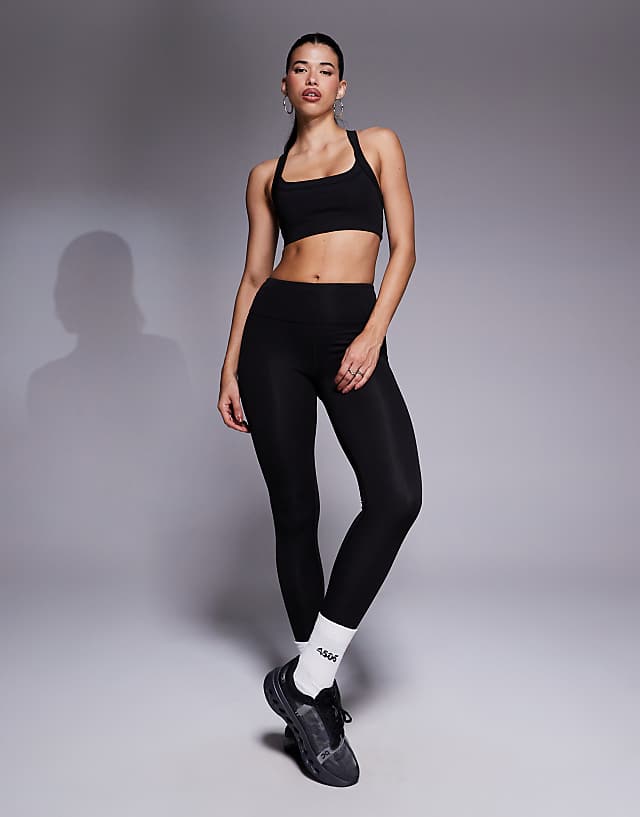Asos 4505 Icon Medium Support Square Neck Sports Bra With Adjustable Straps In Black